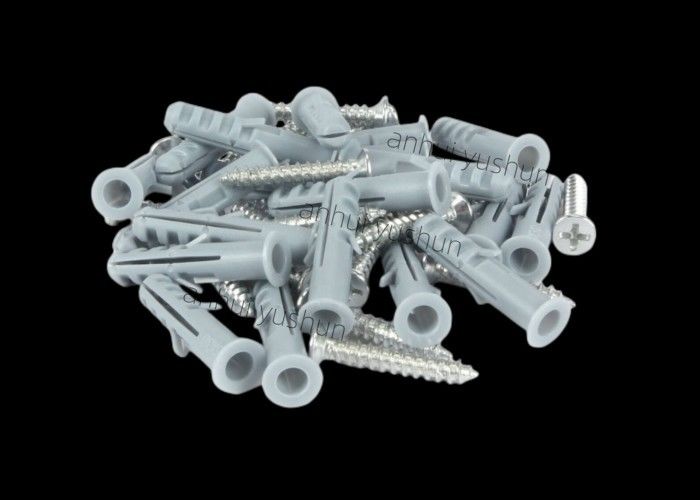 Grijze plastic bevestigingsplug 25-75 mm lengte zelftappende houtschroef Kunststof beton Expansieankers Muurpluggen